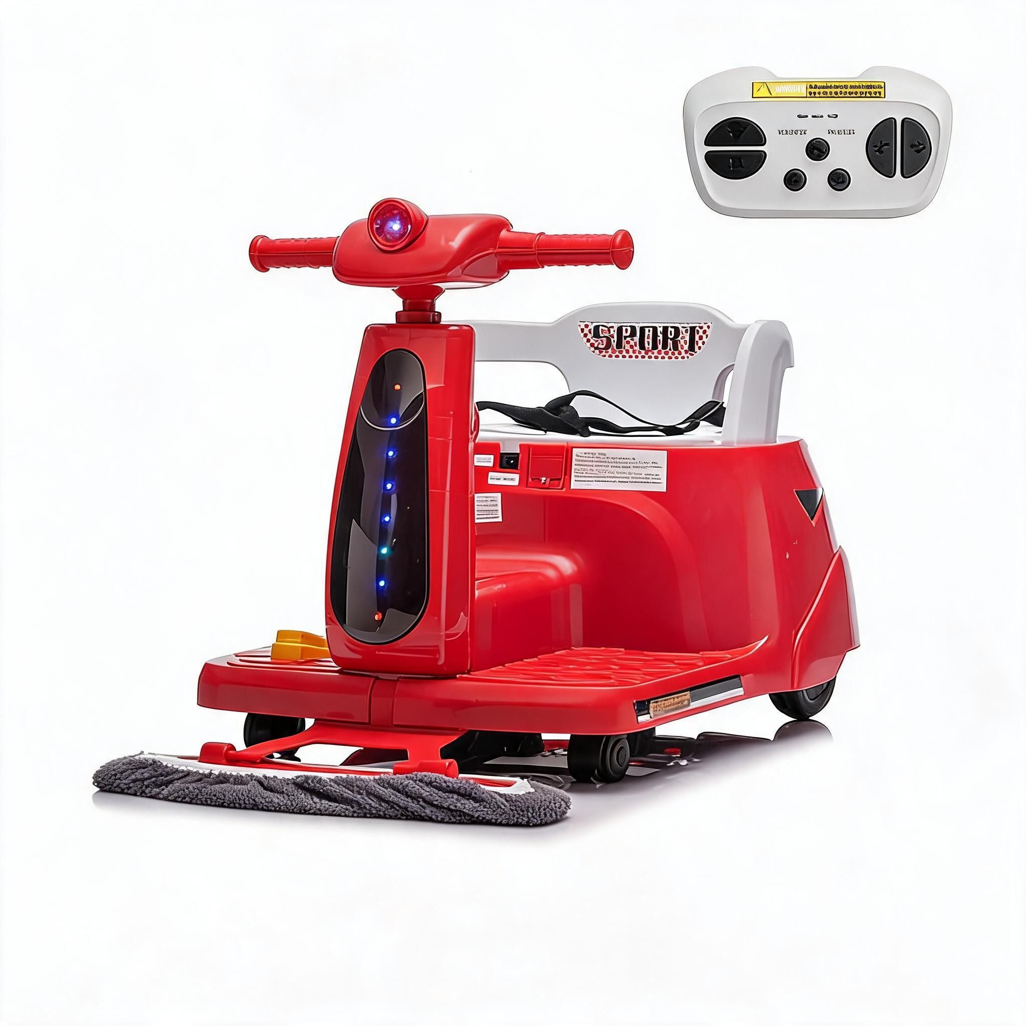 GarveeMore Elektro-Kinderauto 12V 2 in 1 mit Putzfunktion & Fernbedienung, USB, LED