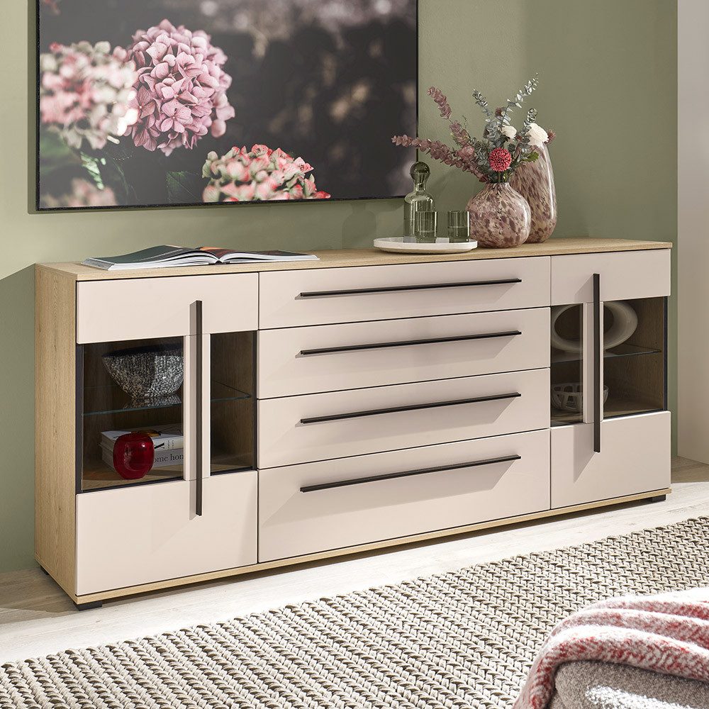 Lomadox Sideboard COLORADO-61, Kommode 200 cm breit in Beige mit Eiche