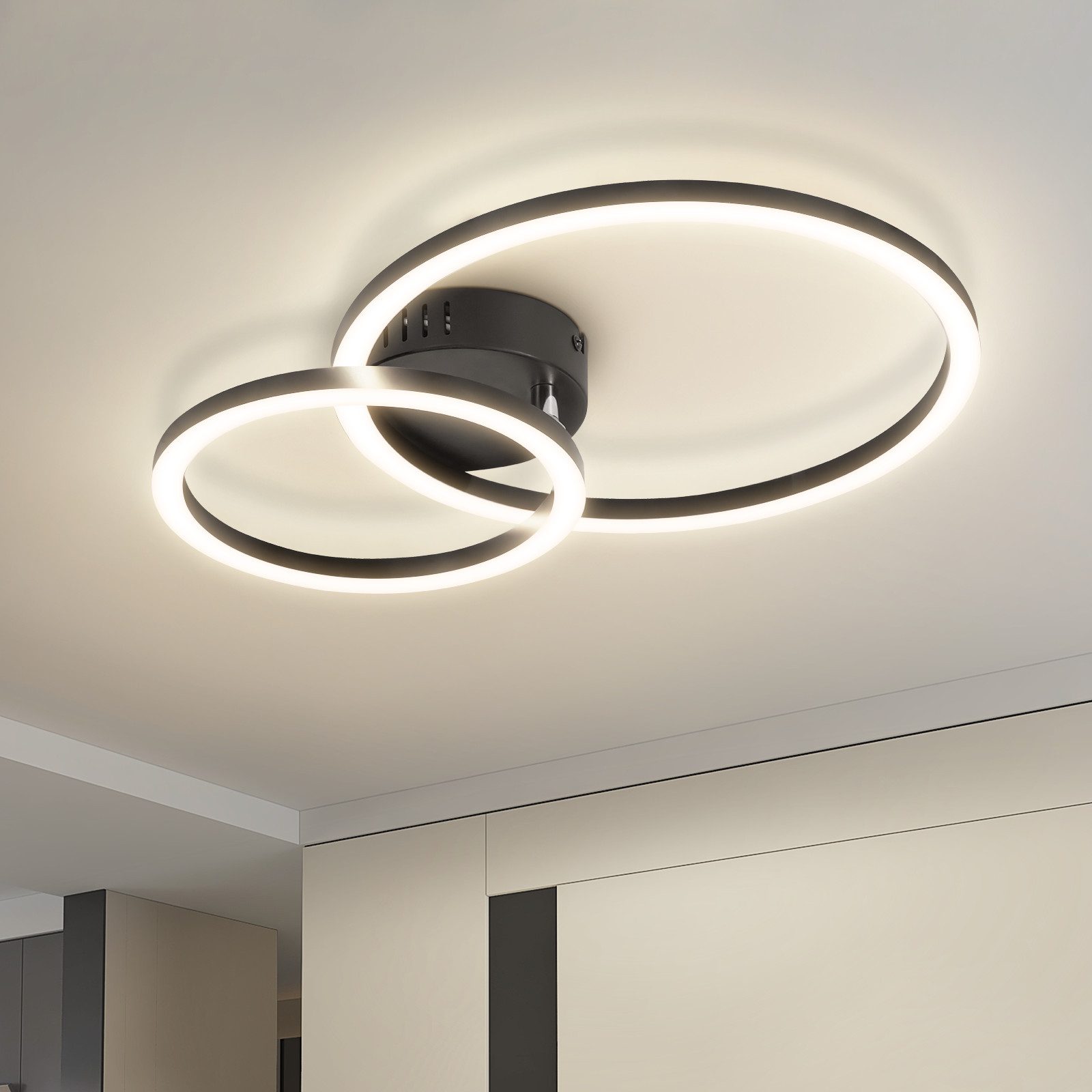 ZMH LED Deckenleuchte 23W Weiß Küchenlampe 3000K 40cm Warmweiß Modern Design 2-Ringe, LED fest integriert, led, modern, küche, wohnzimmer, schlafzimmer, design, flur