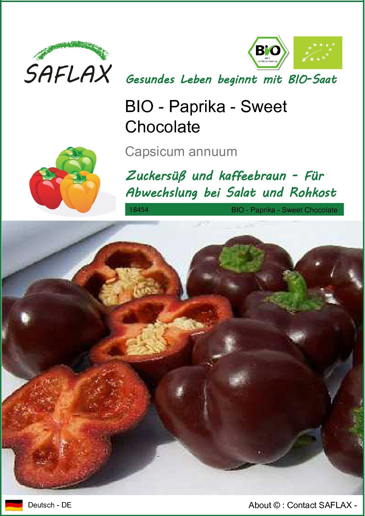 SAFLAX Gemüsesamen SAFLAX - Samen - BIO - Paprika - Sweet Chocolate