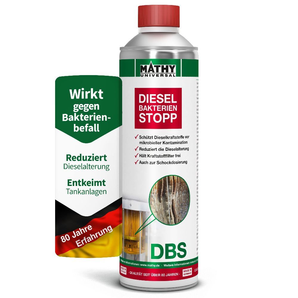 MATHY Diesel-Additiv MATHY-DBS Diesel-Bakterien-Stopp 500 ml, 0,5 l, (1-St) Diesel-Zusatz gegen Dieselpest + mikrobiellen Befall