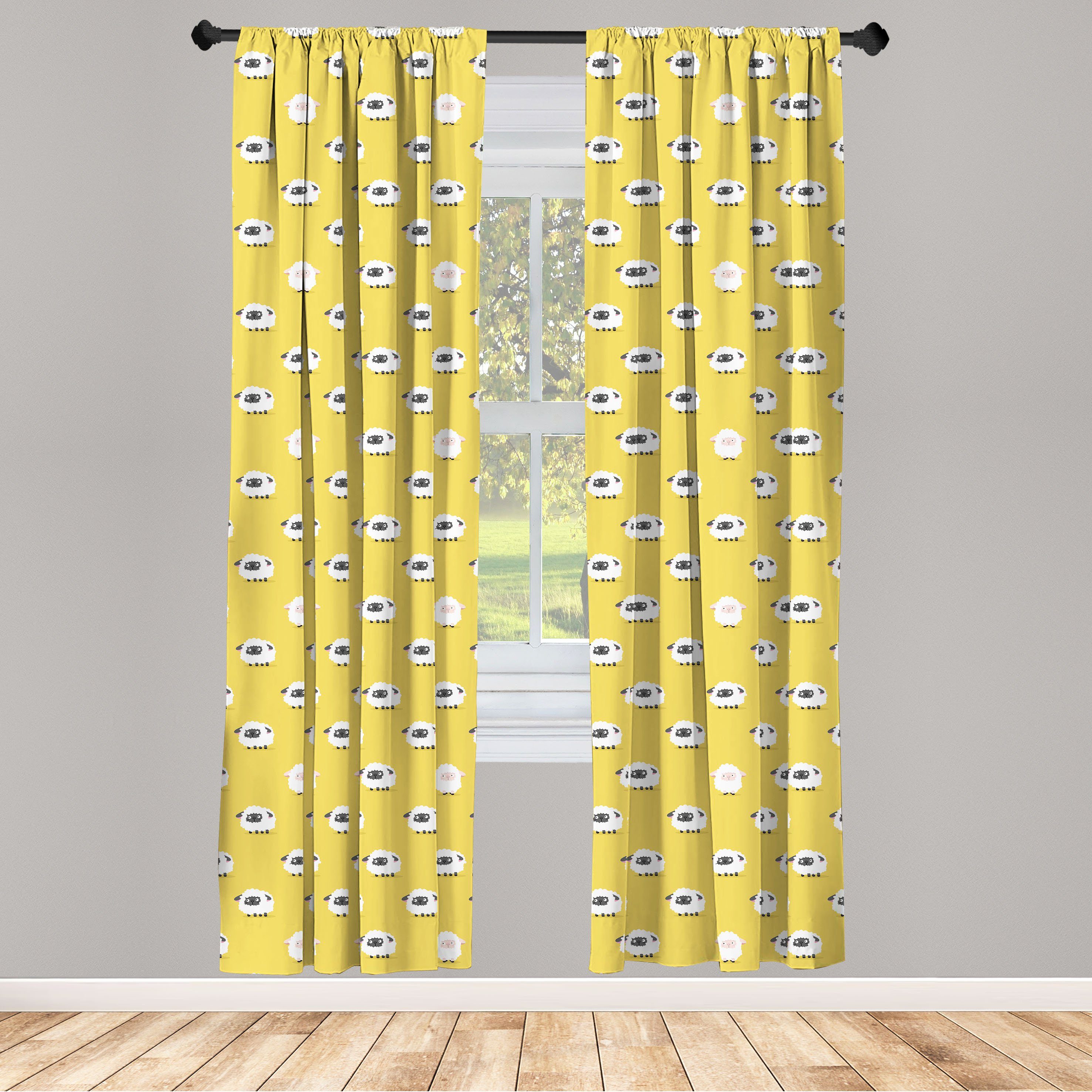 Gardine Vorhang für Wohnzimmer Schlafzimmer Dekor, Abakuhaus, Microfaser, Tierkunst Cartoon-Muster Schafe