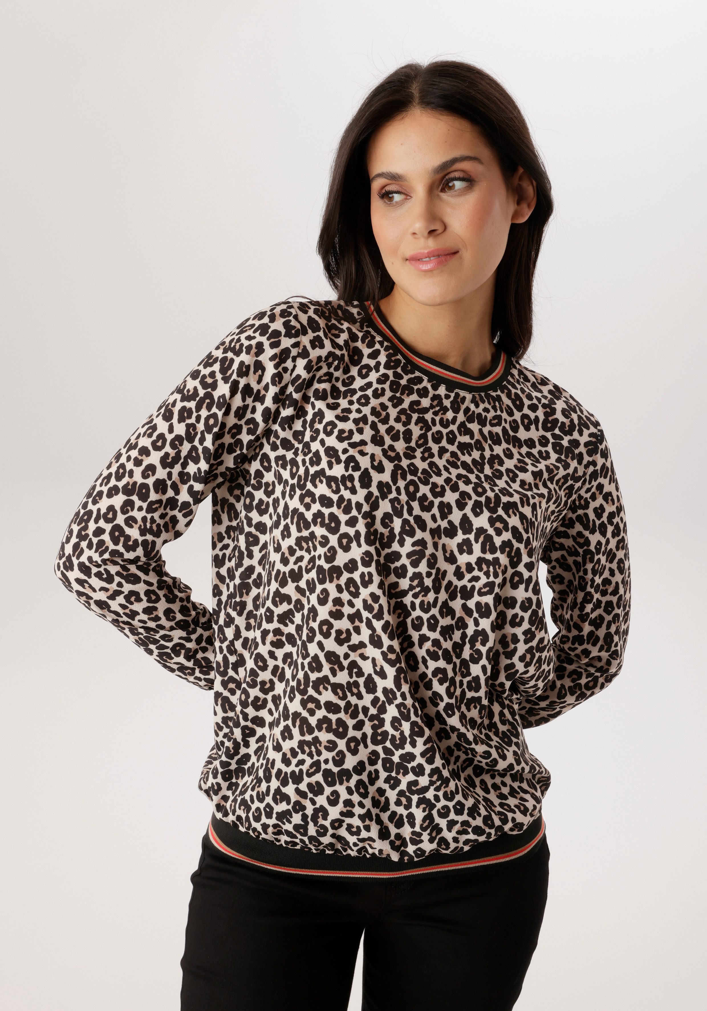 Aniston SELECTED Shirtbluse mit gestreiften Bündchen und Lepoarden-Print allover - NEUE KOLLEKTION