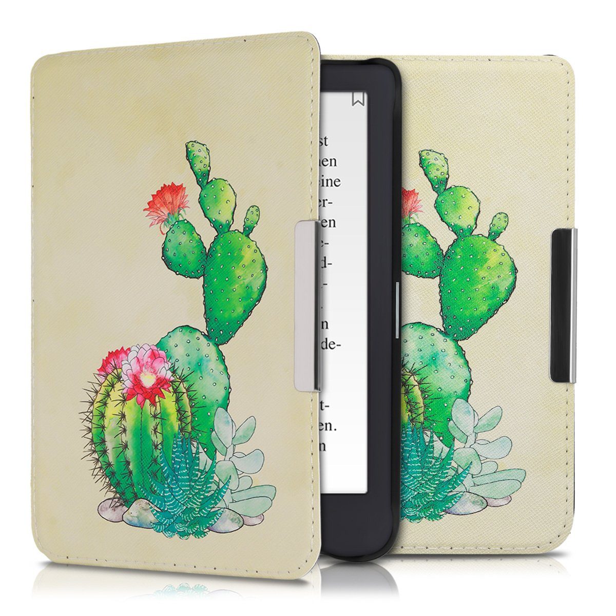 kwmobile E-Reader-Hülle, Hülle für Tolino Shine 3 - Kunstleder eReader  Schutzhülle Cover Case - Kaktus Blüte Design