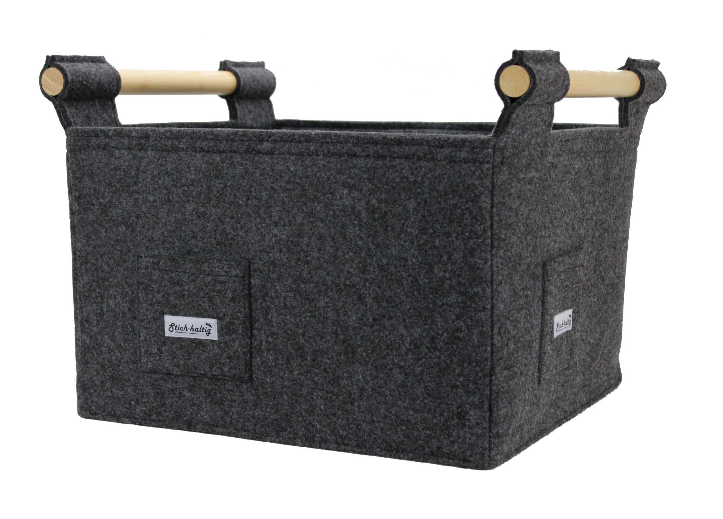 Stich-haltig Kaminholzkorb Filzkorb für Kaminholz mit Holzgriffen - robuste günstig online kaufen