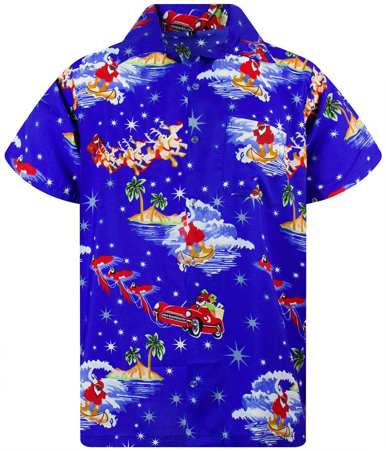 Hawaiihemd Christmas Surf Santa Funky Hawaii-Hemd Kurzarm Front-Tasche Unisex