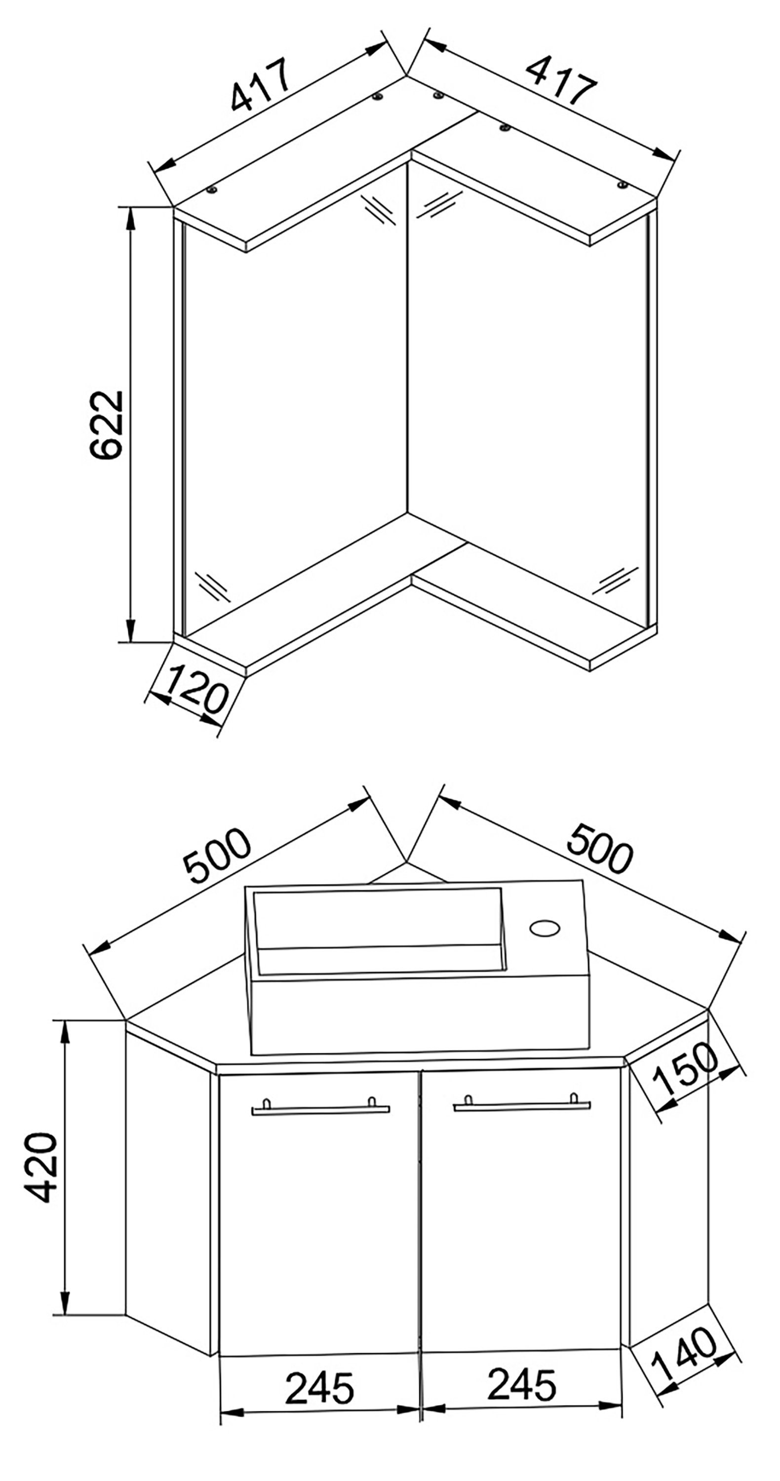 VCM Badmöbel-Set Vilosa 3er Set B. 50 x T. 50 x H. 95 cm, (Komplett-Set, 3-St., 1x Unterschrank 1x Waschbecken 1x Spiegel), Waschplatz mit viel Ablagefläche, fü – Bild 3 von 3