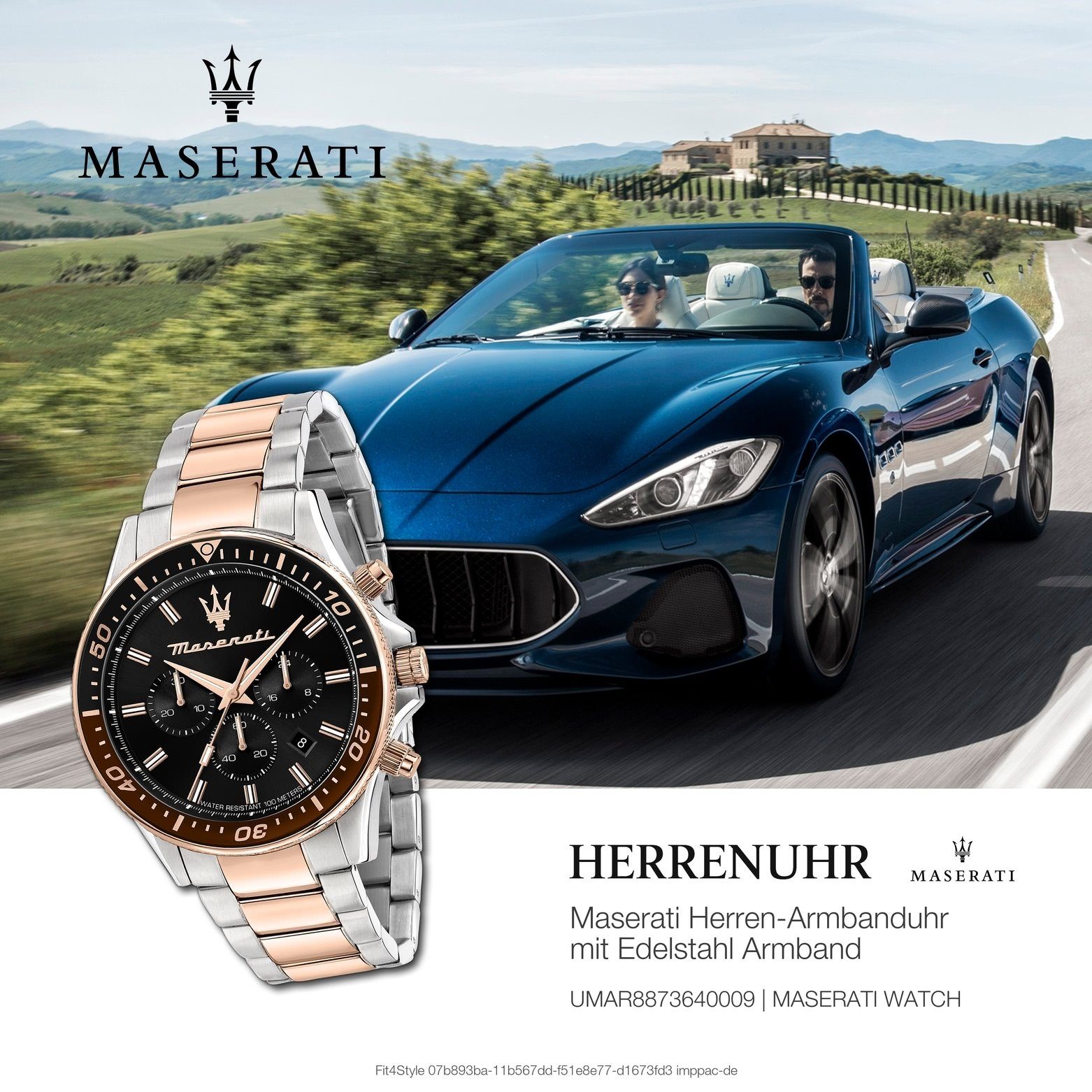 (ca. Chronograph Italy SFIDA, Chronograph Edelstahlarmband, Maserati groß MASERATI Made-In rund, Herren Herrenuhr 44mm)