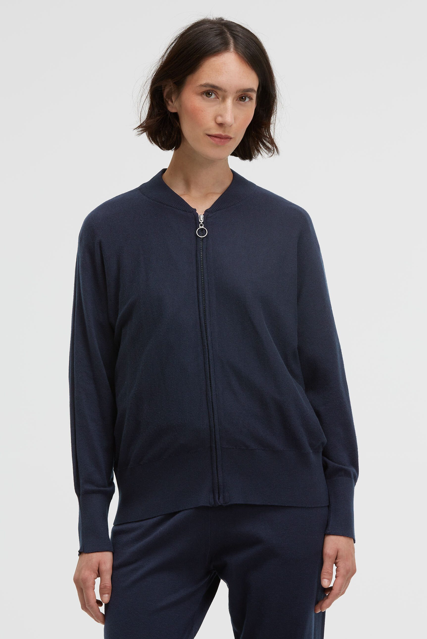 SENSES.THE LABEL Strickjacke mit Blousonkragen und Fledermausärmeln