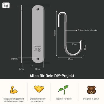 Natural Goods Berlin Garderobenhaken Schlaufe (3 St), Veganes PU Kunstleder Handtuch- Manetlhalter Kleideraufhänger S-Haken