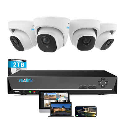 Reolink 8MP 4K PoE Set Überwachungskamera (Außenbereich, Innenbereich, 4X 8MP PoE IP Kamera und 2TB HDD 8CH NVR, Personen-/Fahrzeugerkennung, Stromversorgung über Ethernet)