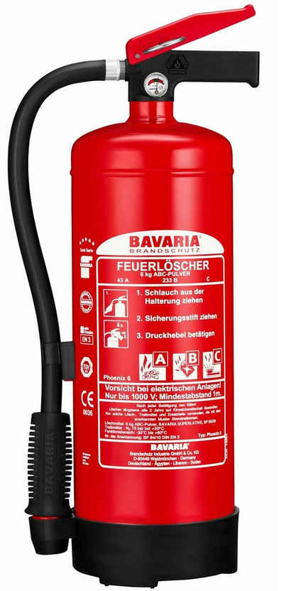 BAVARIA Brandschutz Pulver-Feuerlöscher Phoenix 6, ABC-Pulver, inkl. Wandhalterung