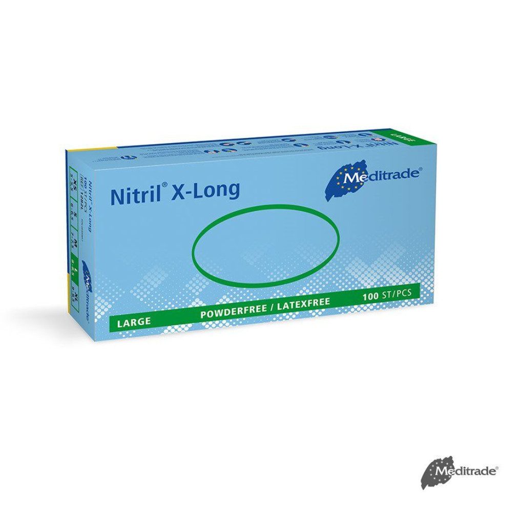 DocMed Nitril-Handschuhe Nitril 3000 Blue X-Long U.-Handschuhe PF, Gr. S/M/L/XL (Einweghandschuhe, 100-St., Universell einsetzbar, Hochelastisch und reißfest) Puder- und Latexfrei – ideal für Personen mit Allergie