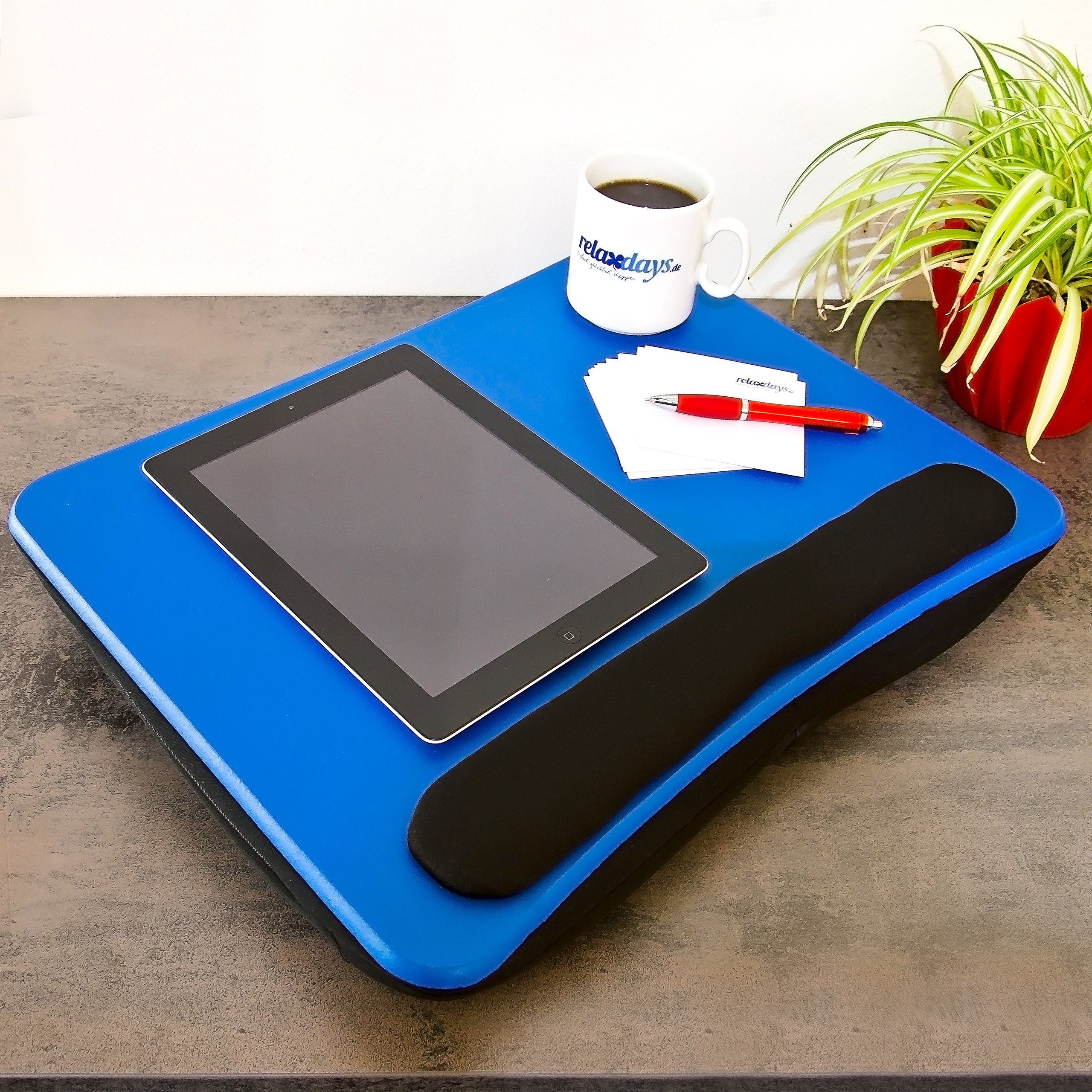 relaxdays Laptop Tablett Laptopkissen mit Handauflage Faserplatte Blau
