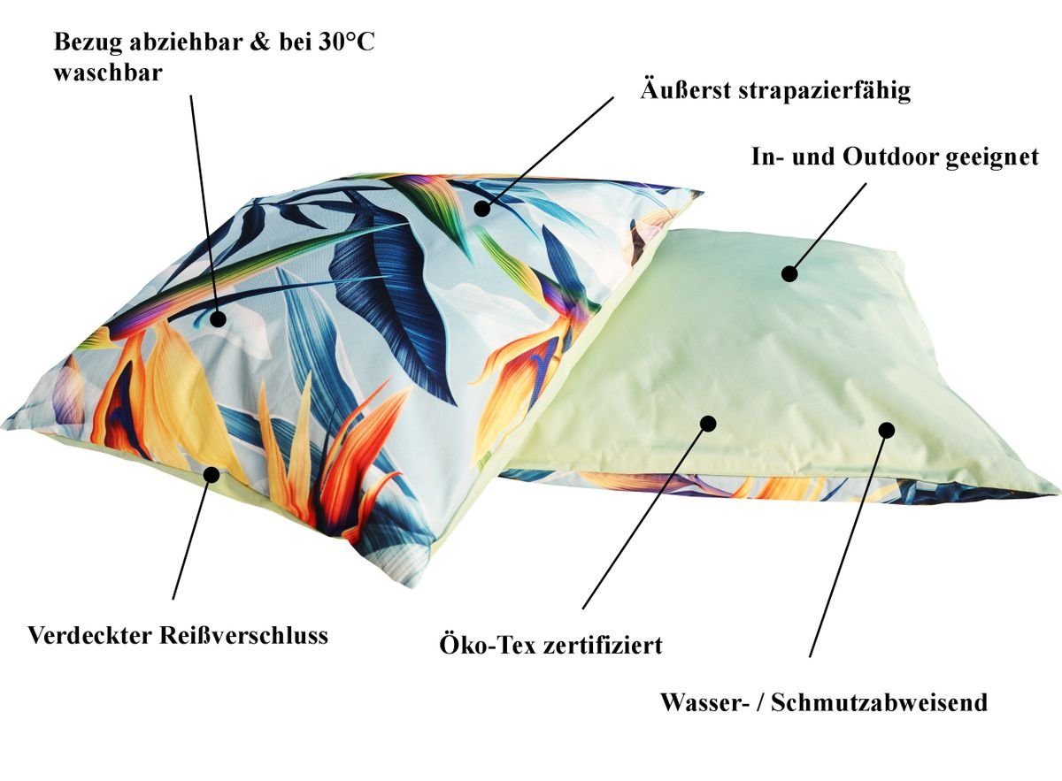 Füllung JACK Motiv Dekokissen Lotus-Effekt, Wasserfest, Lounge Kissen für mit Outdoor Innen JACK Außen mit Strelitzia Strapazierfähig, Robust, 45x45cm geeignet & inkl.