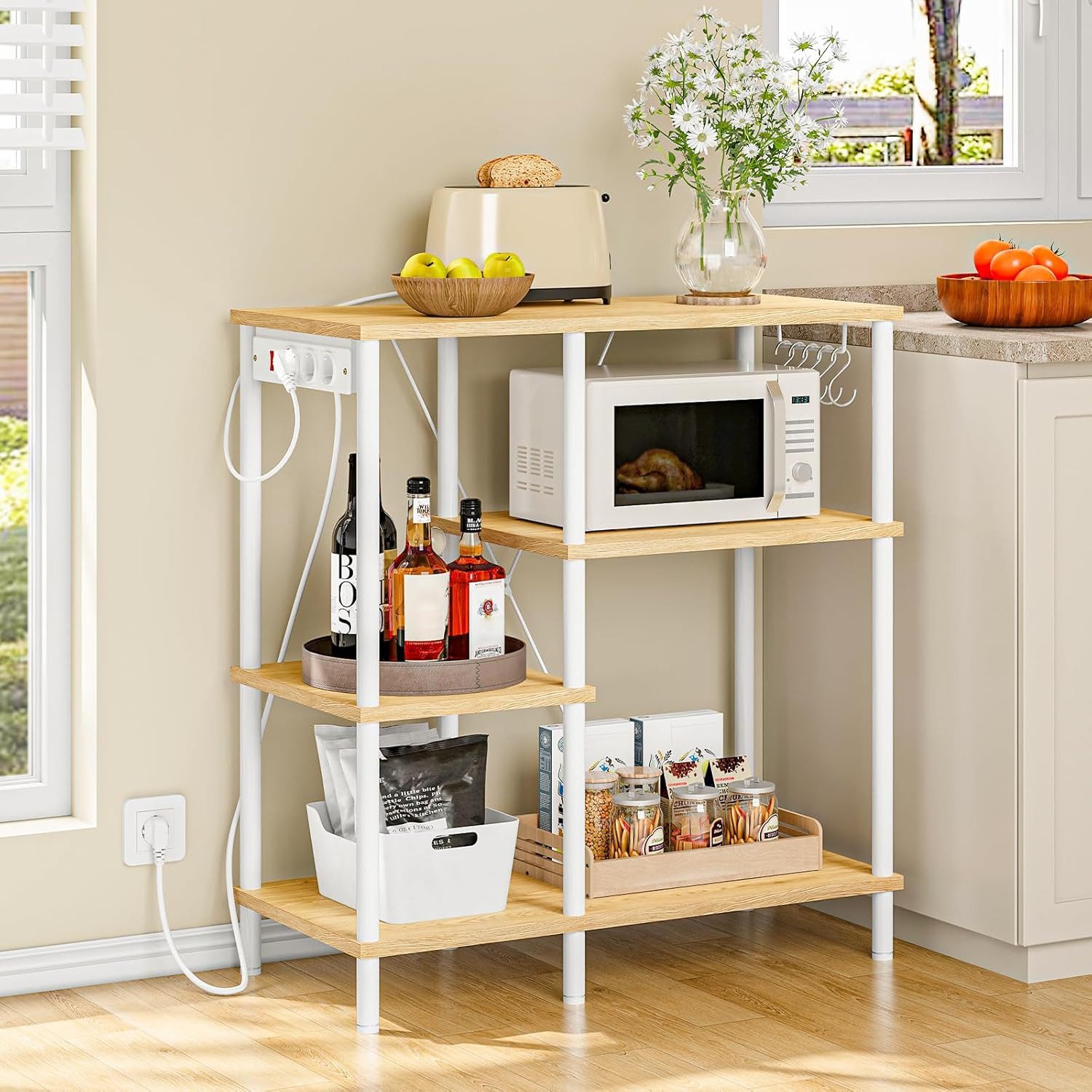 Hoobro Küchenregal Standregal mit Steckdosen, Bäckerregal mit 5 S-Haken, Mi günstig online kaufen