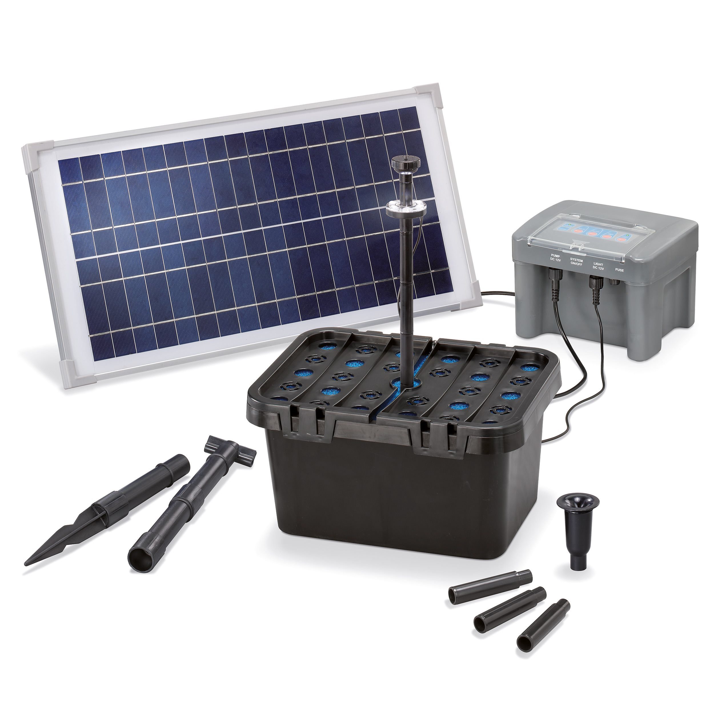 esotec Teichfilter 15/500 Solar Unterwasserfilter-Set + LED + 7Ah Pb-Akkuspeicher 101058 (Komplettset)