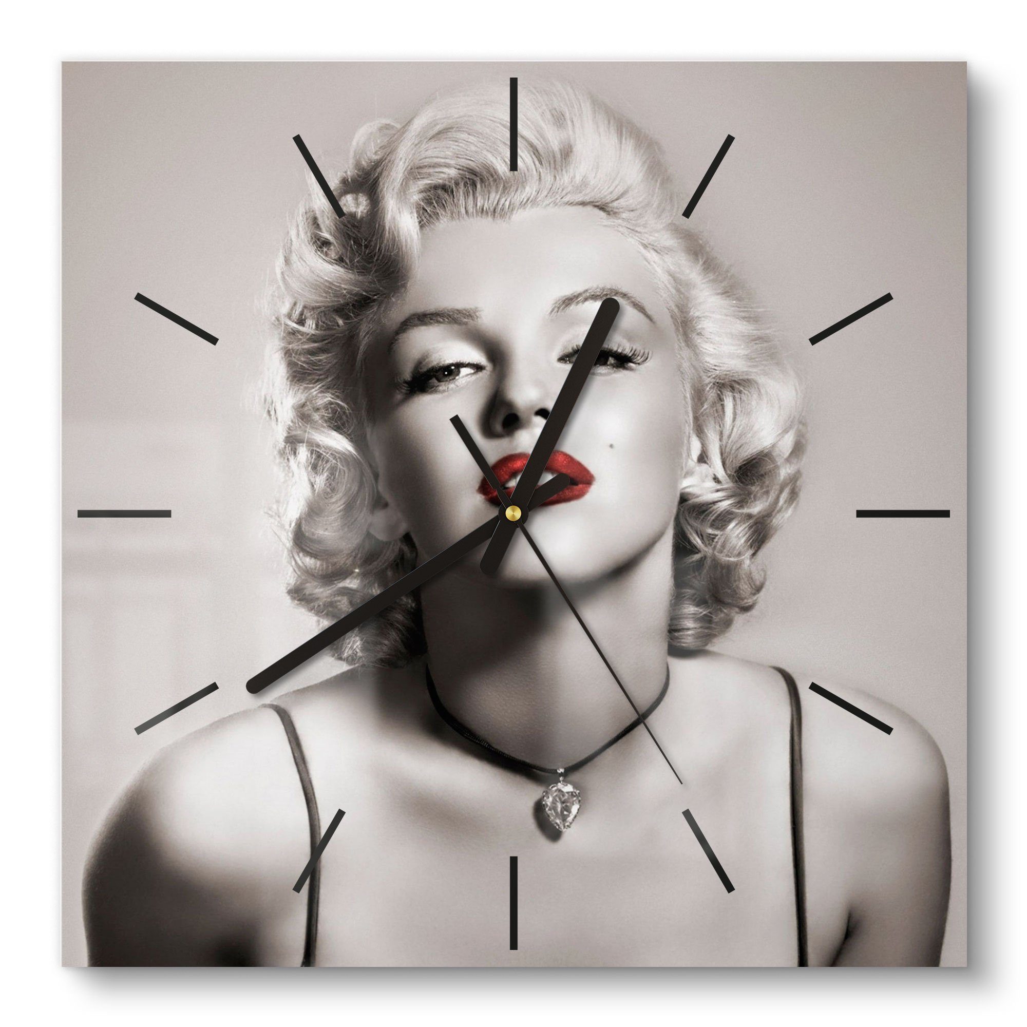 DEQORI Wanduhr 'Elegante Marilyn Monroe' (Glas Glasuhr modern Wand Uhr Design Küchenuhr)
