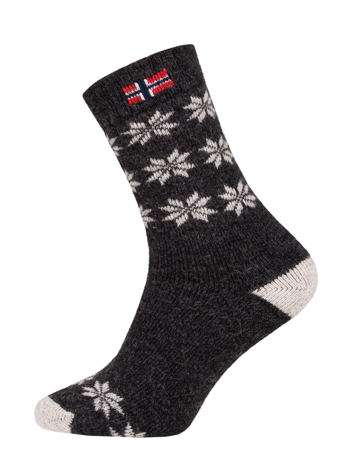 HomeOfSocks Socken Skandinavische Wollsocke "Snowflake Norwegen" Nordic Kuschelsocken Dicke Socken Hyggelig Warm Hoher 80% Wollanteil Norwegischem Design Anthrazit