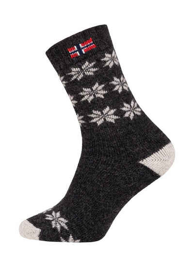 HomeOfSocks Socken Skandinavische Wollsocke "Snowflake Norwegen" Nordic Kuschelsocken Dicke Socken Hyggelig Warm Hoher 80% Wollanteil Norwegischem Design