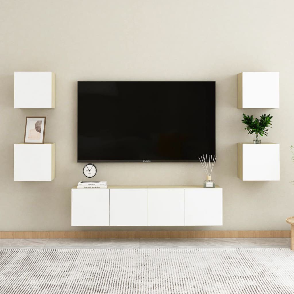 Weiß vidaXL 4 30,5x30x30 cm Stk TV-Schrank TV-Wandschränke Sonoma-Eiche