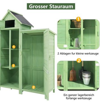 WISHDOR Geräteschrank Geräteschuppen Werkzeugschrank Outdoor-Schrank (Gesamtmaße: 118.5L x 54.3B x 173H cm. Grün) Gartenbox mit pvc dach, GROßER STAURAUM, Stable Holzkonseruktion