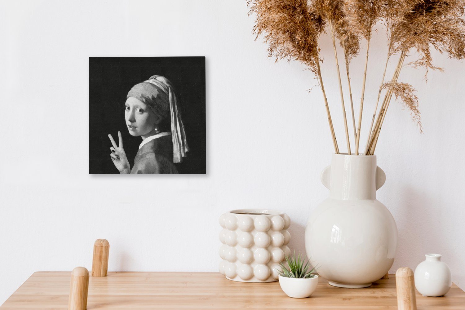 Das und, Schlafzimmer Gemälde Bilder mit OneMillionCanvasses® dem bunt St), Mädchen für Vermeer Perlenohrring - - Leinwand Schwarz (1 Wohnzimmer Johannes