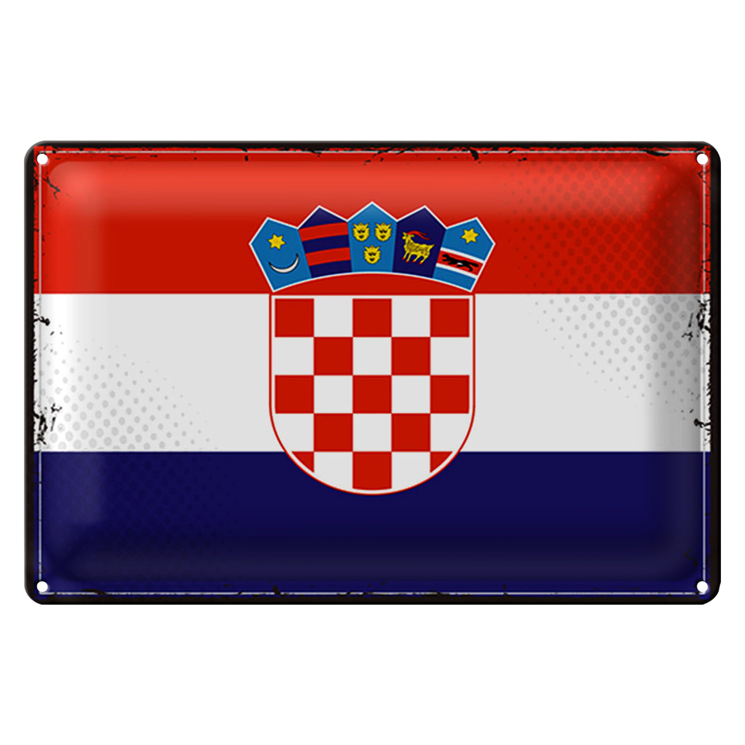 Roomando Metallschild Flagge Kroatien 40x30cm Retro Flag of Croatia