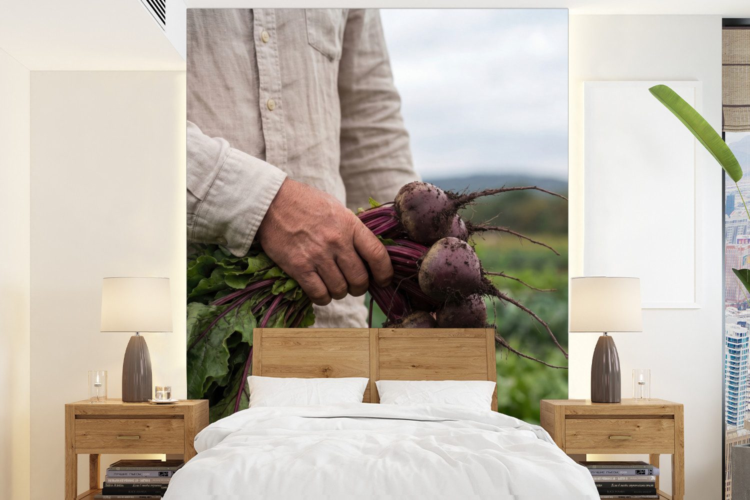 MuchoWow Fototapete Rote Bete - Frisch - Gemüsegarten, Matt, bedruckt, Wallpaper für Wohnzimmer, Schlafzimmer, Vinyl Tapete, 165x220 cm