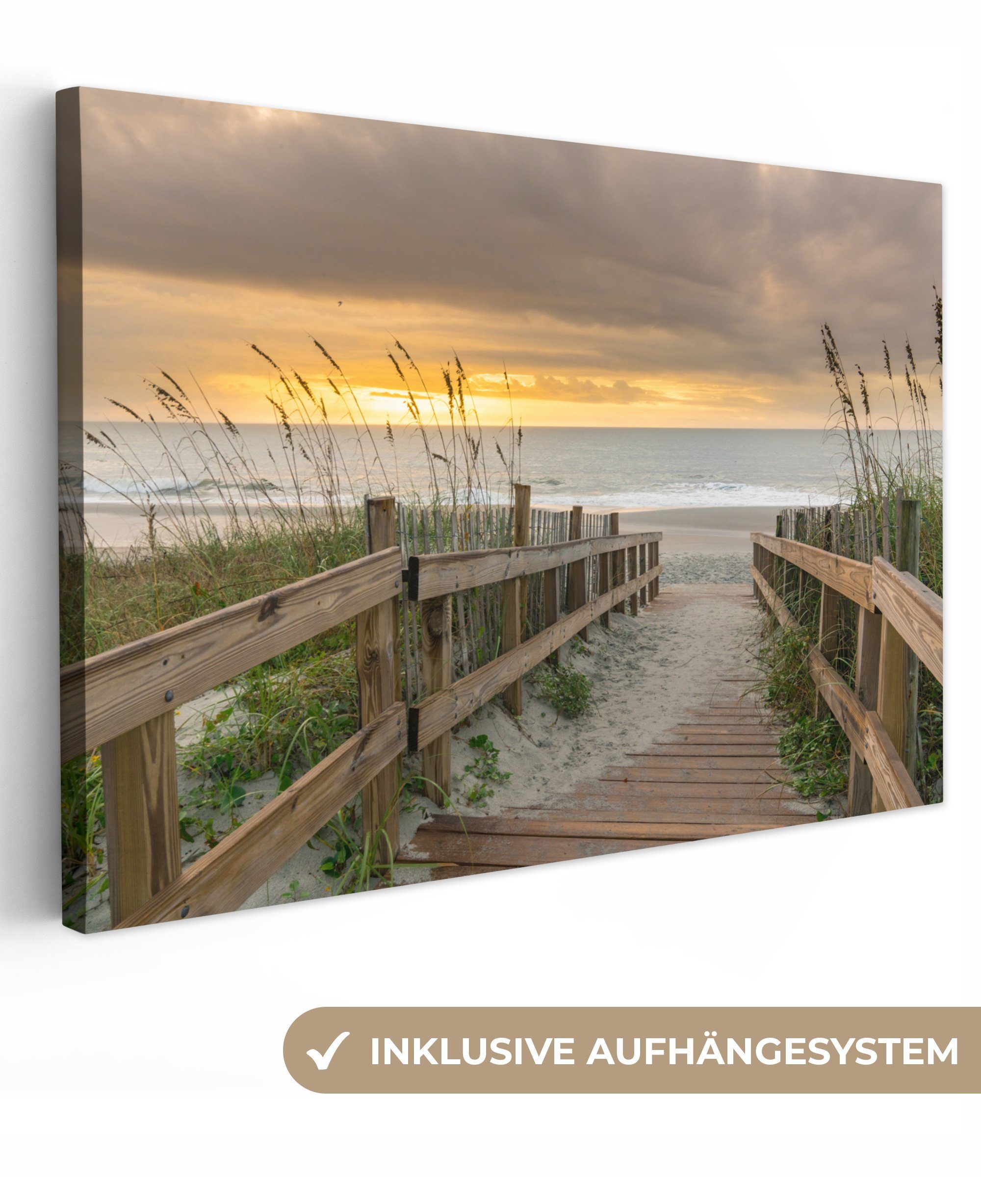 OneMillionCanvasses® Leinwandbild Strand - Meer - Düne - Weg, (1 St), Wandbild für alle Wohnbereiche, Gemälde, XXL, großes, 120x80 cm