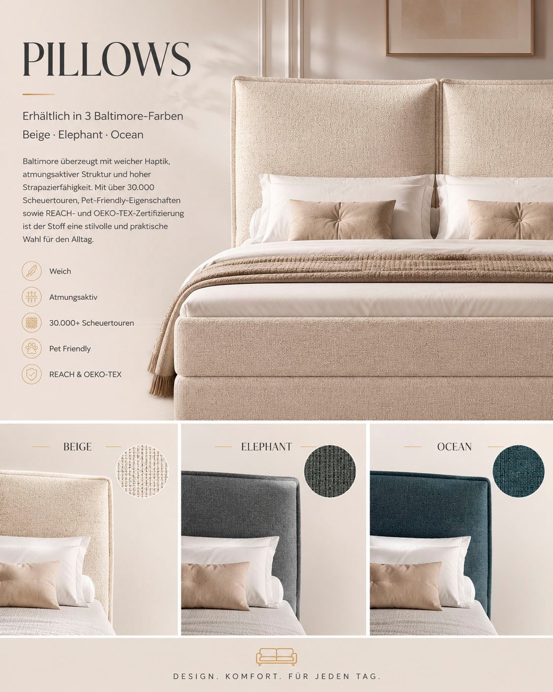 FORTE Boxspringbett Pillows mit Bettkasten, erhältlich in den Breiten 140, 160 & 180cm, in verschiedenen Farben erhältlich