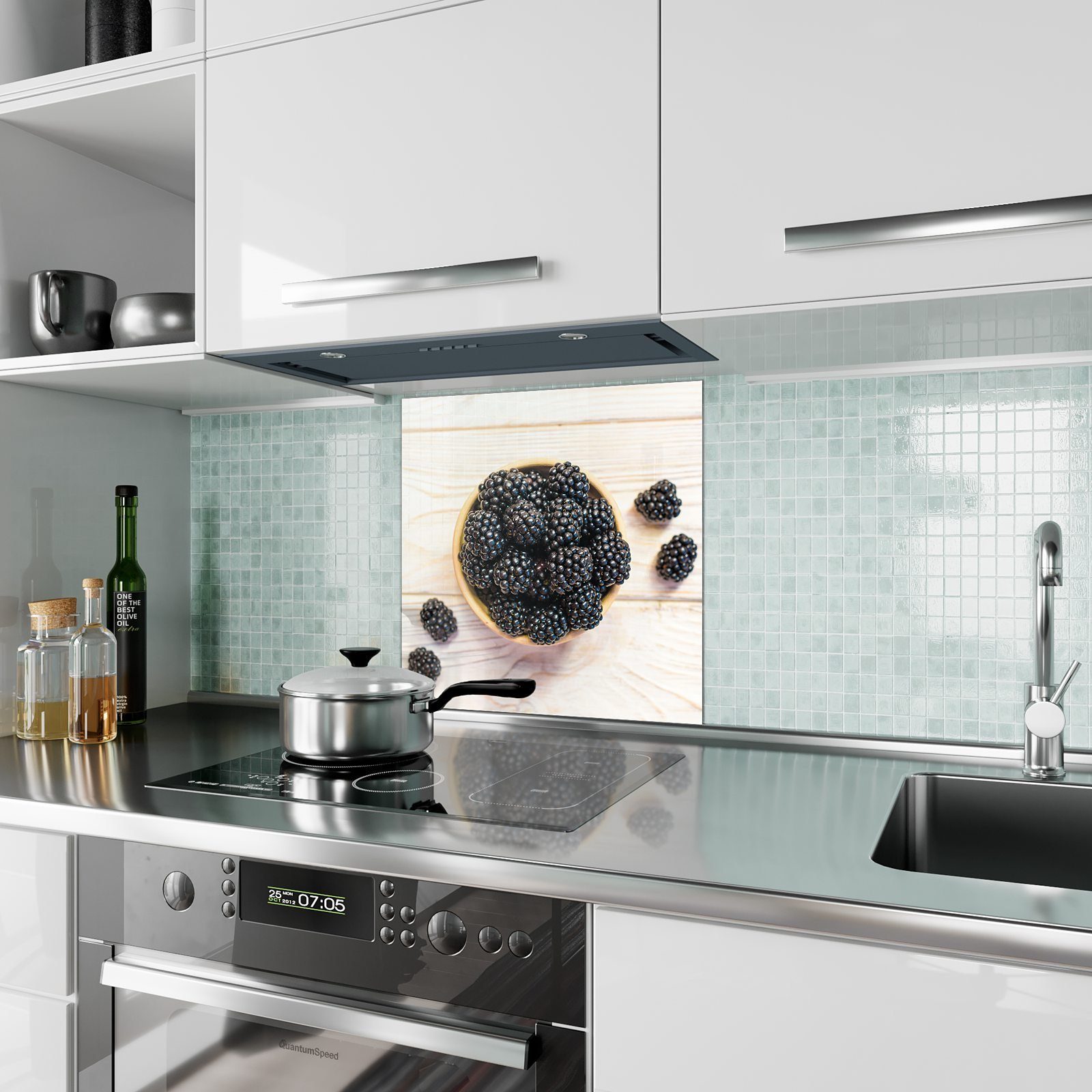 Brombeeren Küchenrückwand Küchenrückwand Spritzschutz Motiv Glas Primedeco mit Tarte