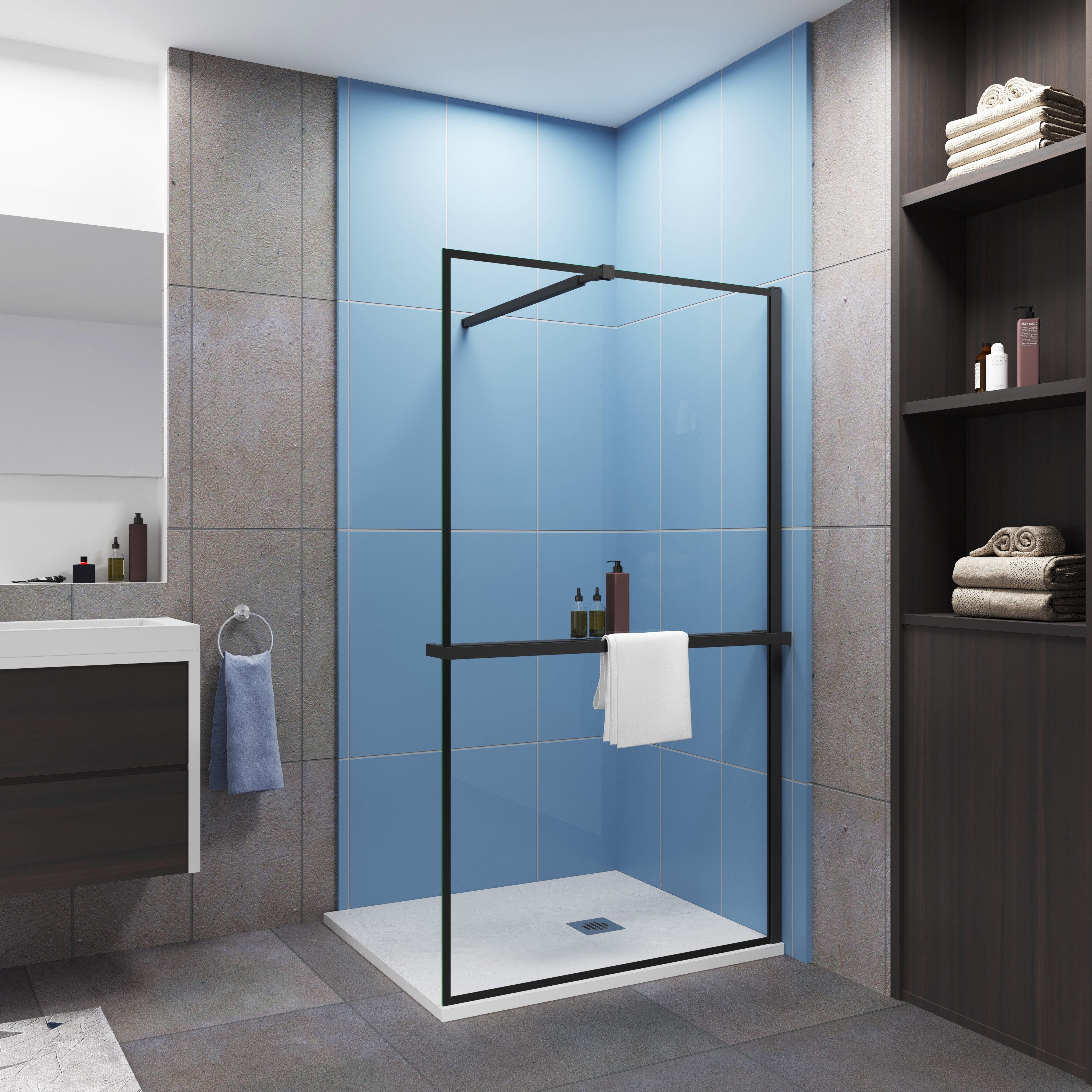 duschspa Walk-in-Dusche 8mm Nano Glas Ablage Stützstange 200cm Duschwand Duschabtrennung, Einscheibensicherheitsglas, (Set), 8mm Nano ESG, Höhe 200cm