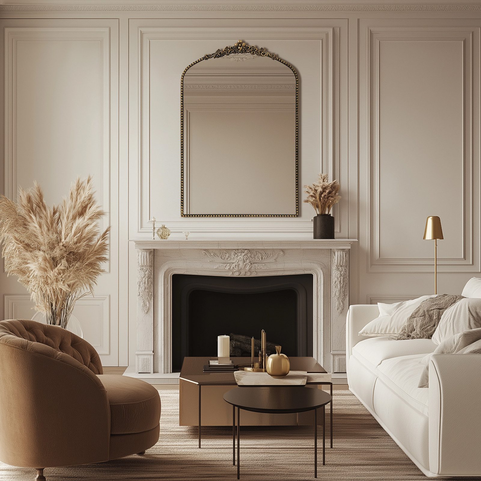 G-LEAF Spiegel Bogen-Wandspiegel im Barockstil, Metallrahmen mit Perlenverz günstig online kaufen