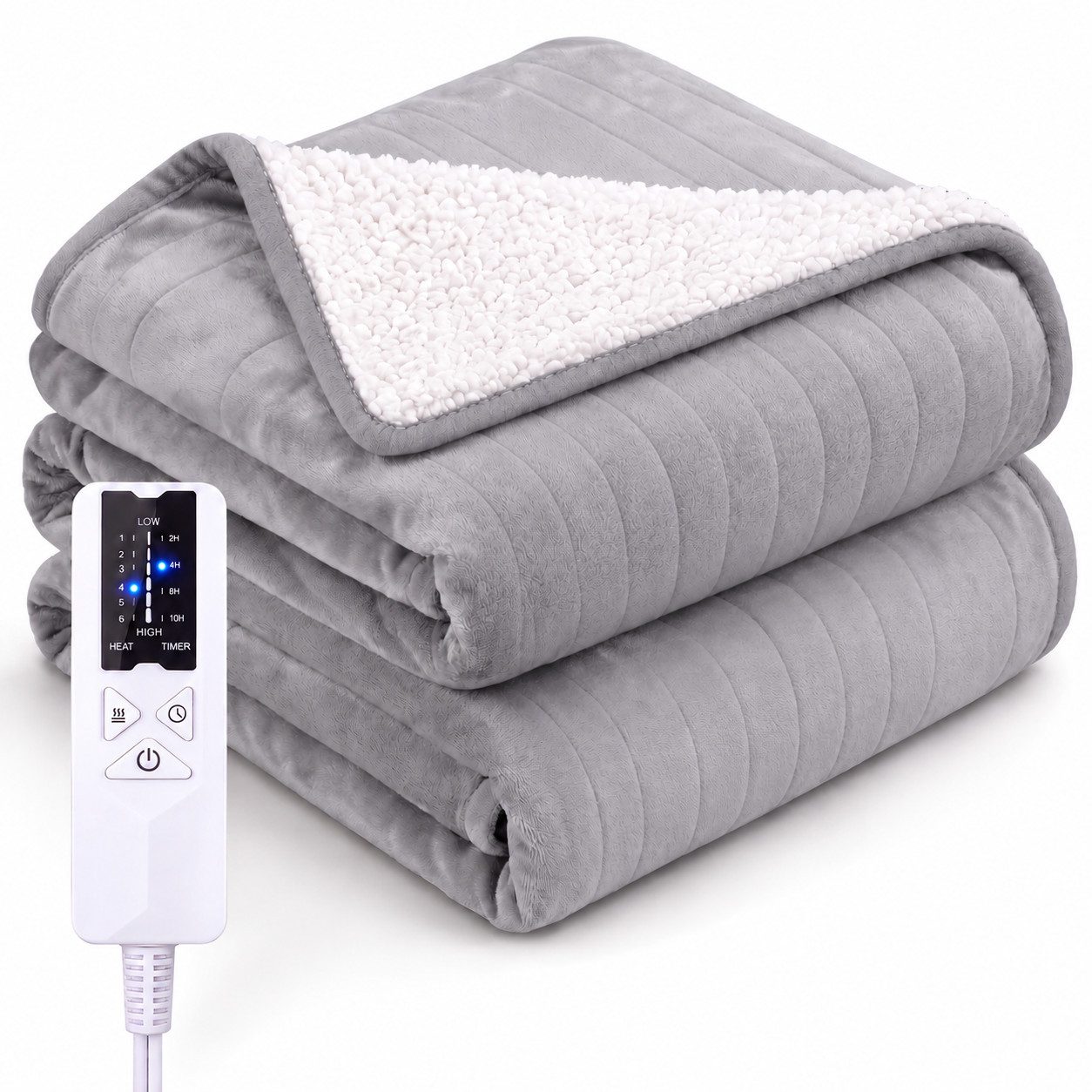 Nettlife Heizdecke Elektrisch hellgrau Überhitzungsschutz,6 Temperaturstufen,2–10H Timer, für das Bett das Sofa und beim Camping( 200x180 cm/180x130cm) , Zeitschaltuhr & waschbar bei 30 °C