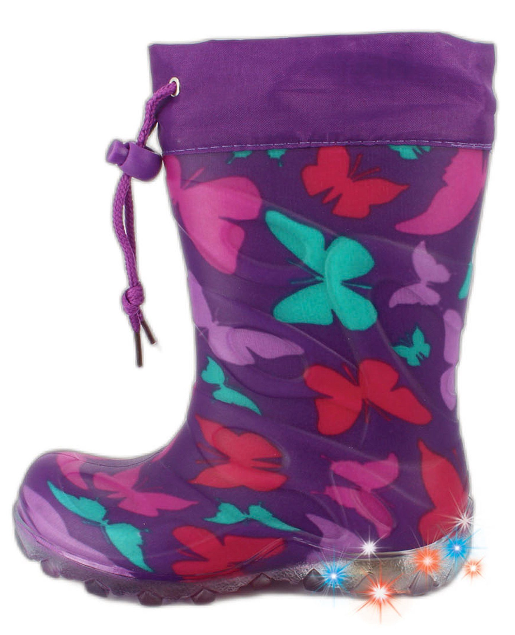 Beck Blinkender Regenstiefel Butterfly mit Warmfutter Gummistiefel (für warme Füße bei Nässe und Kälte) wasserdicht, sehr kuscheliges Warmfutter