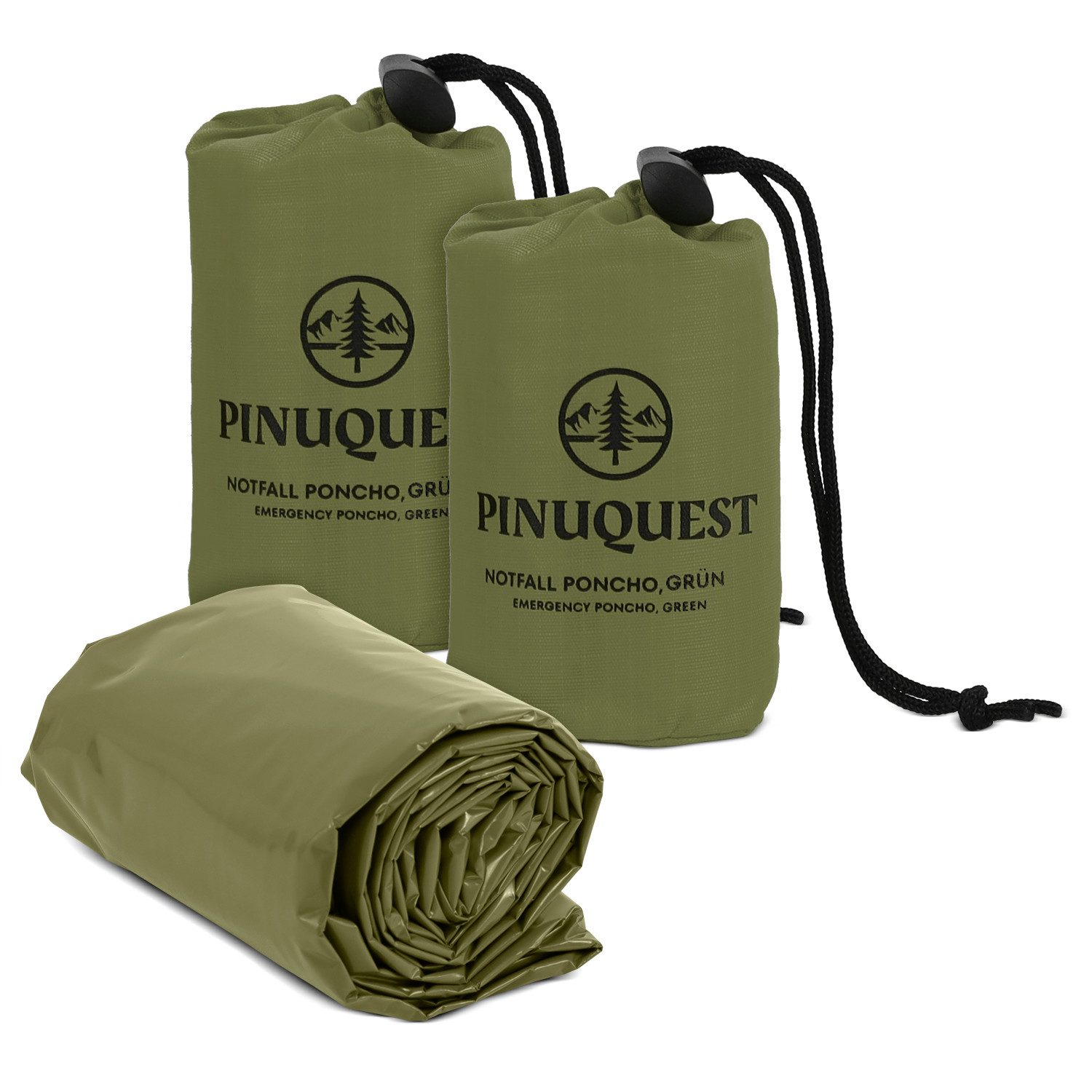 PINUQUEST Regenponcho Notfall-Poncho 26 µm grün (2-St) Poncho für Notfälle, günstig online kaufen