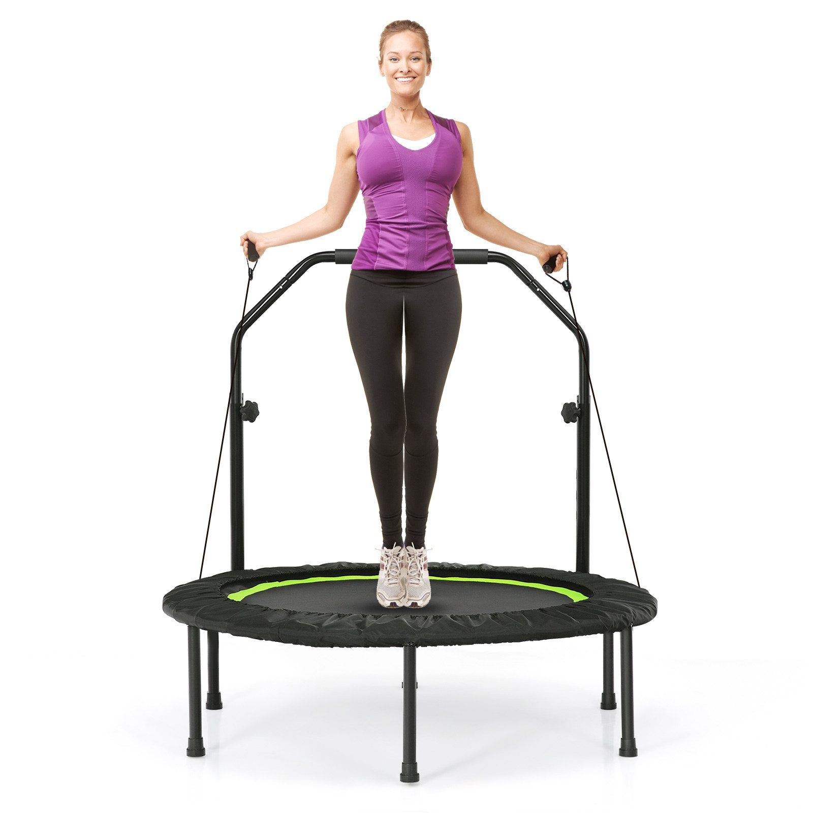COSTWAY Fitnesstrampolin Ø101cm, höhenverstellbarer Haltegriff & 2 Widerstandsbändern