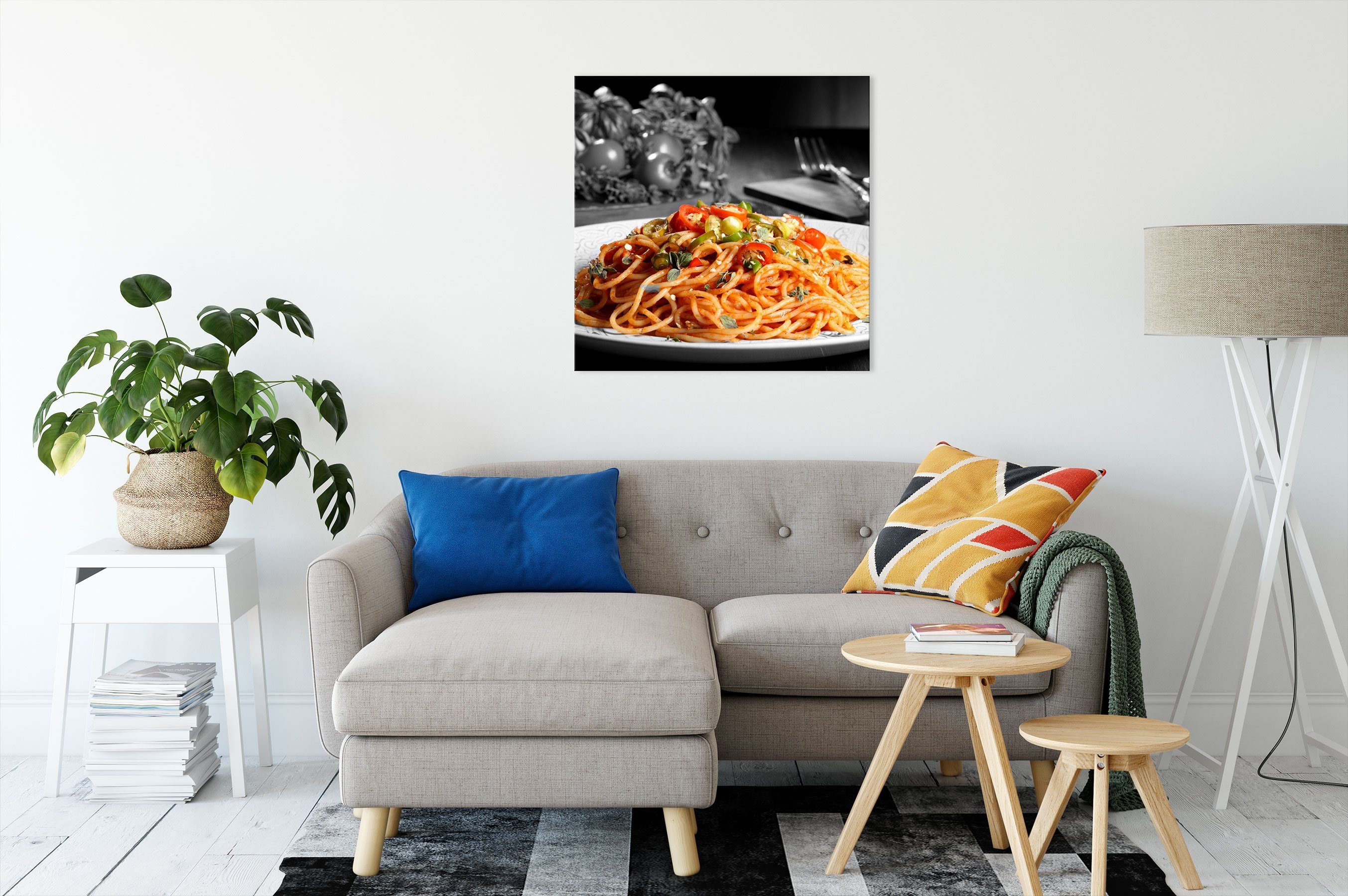 Pixxprint Leinwandbild schmackhafte Spaghetti Italia inkl. fertig Zackenaufhänger Spaghetti St), schmackhafte Italia, Leinwandbild bespannt, (1