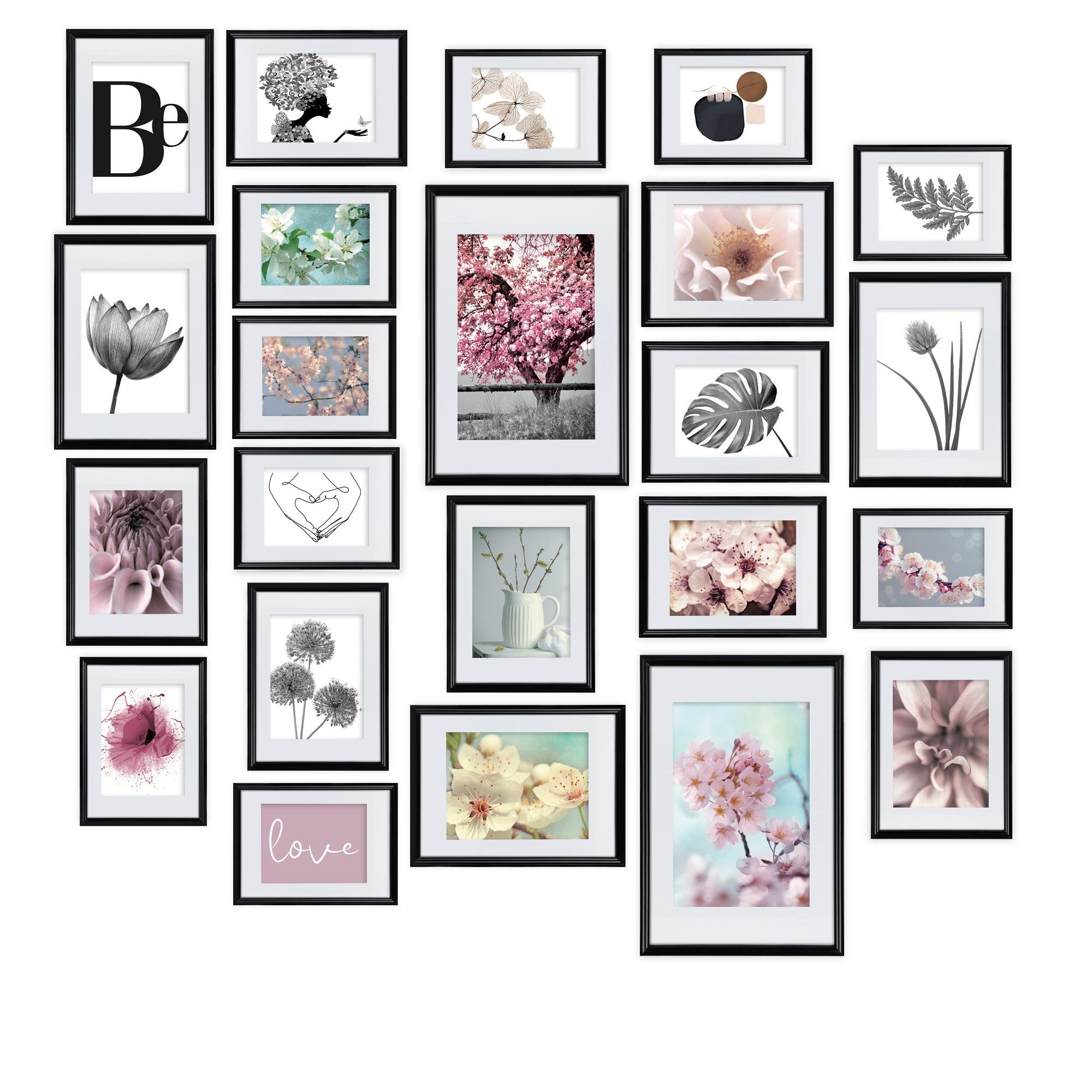bomoe Bilderrahmen Blossom, 24er Set Fotowand Collage Fotorahmen mit Passepartout Schwarz