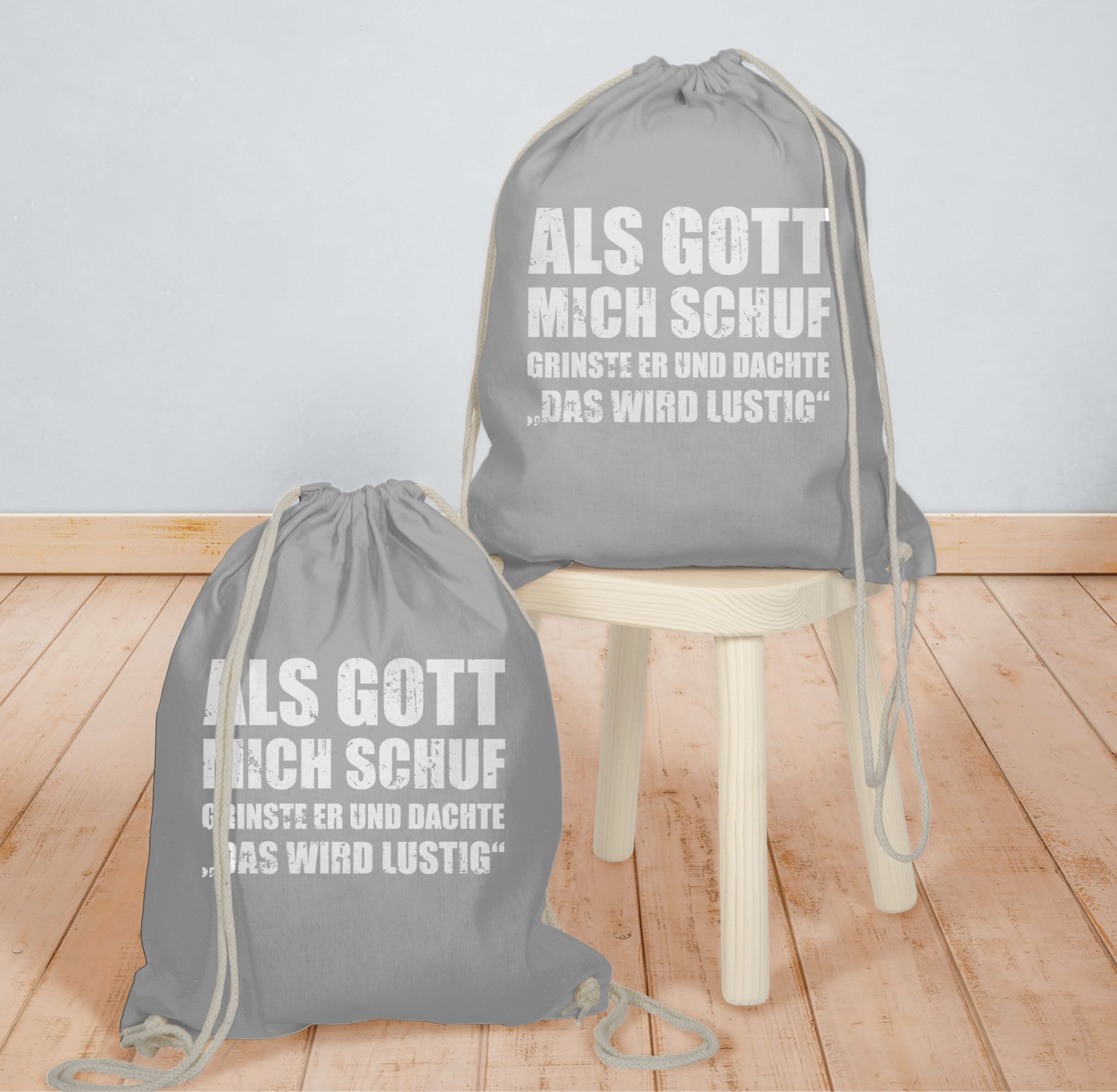 Shirtracer Turnbeutel Als Gott mich schuf grinste er - Lustige Sprüche Witziger Spruch, Statement