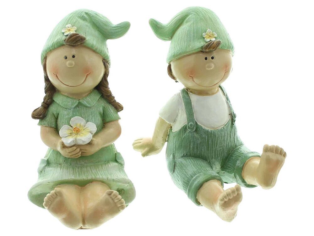 Dekofigur Figur Mädchen Junge Polyresin Deko bemalt 2er Set