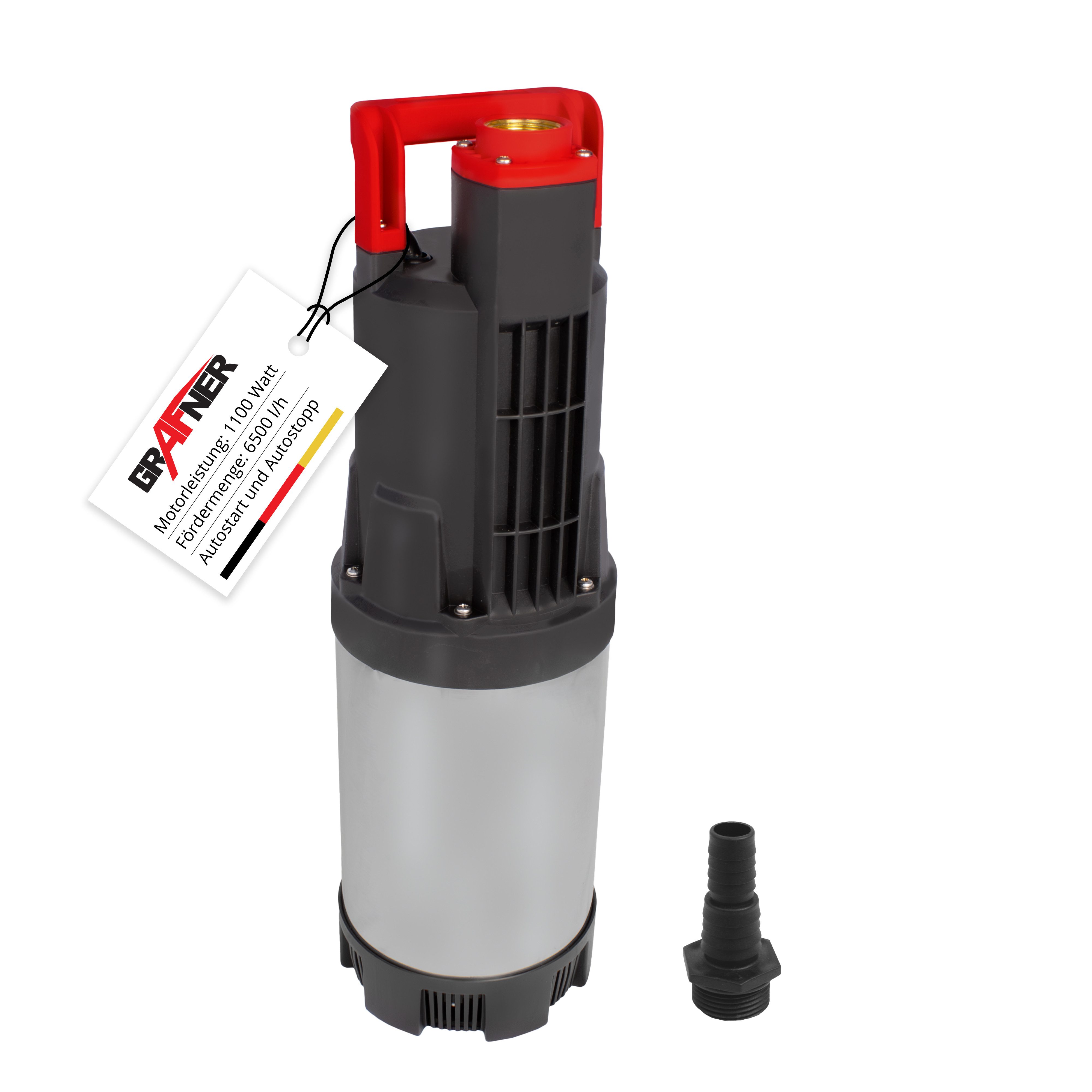 Grafner Tauchpumpe Drucktauchpumpe 1100Watt 6500L/h Schmutzwasserpumpe, entnehmbarer Filterfuß, bis zu 6500 l/h Fördermenge