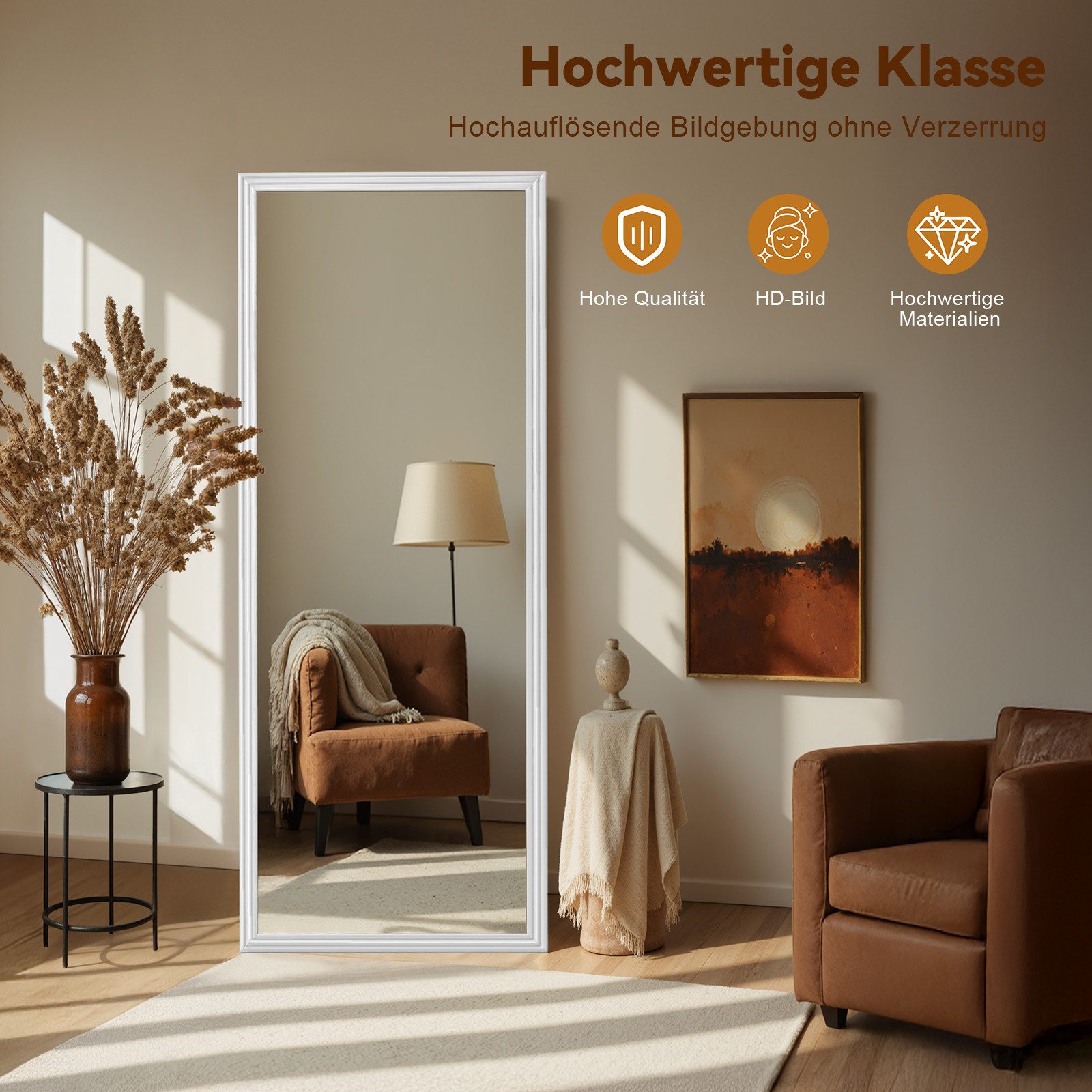 BBWL Ganzkörperspiegel Quadratischer Holzrahmen Ganzkörperspiegel 160x50 cm, Hochwertiges Spiegelglas HD Reflektion Stabile Verpackung Vielseitig
