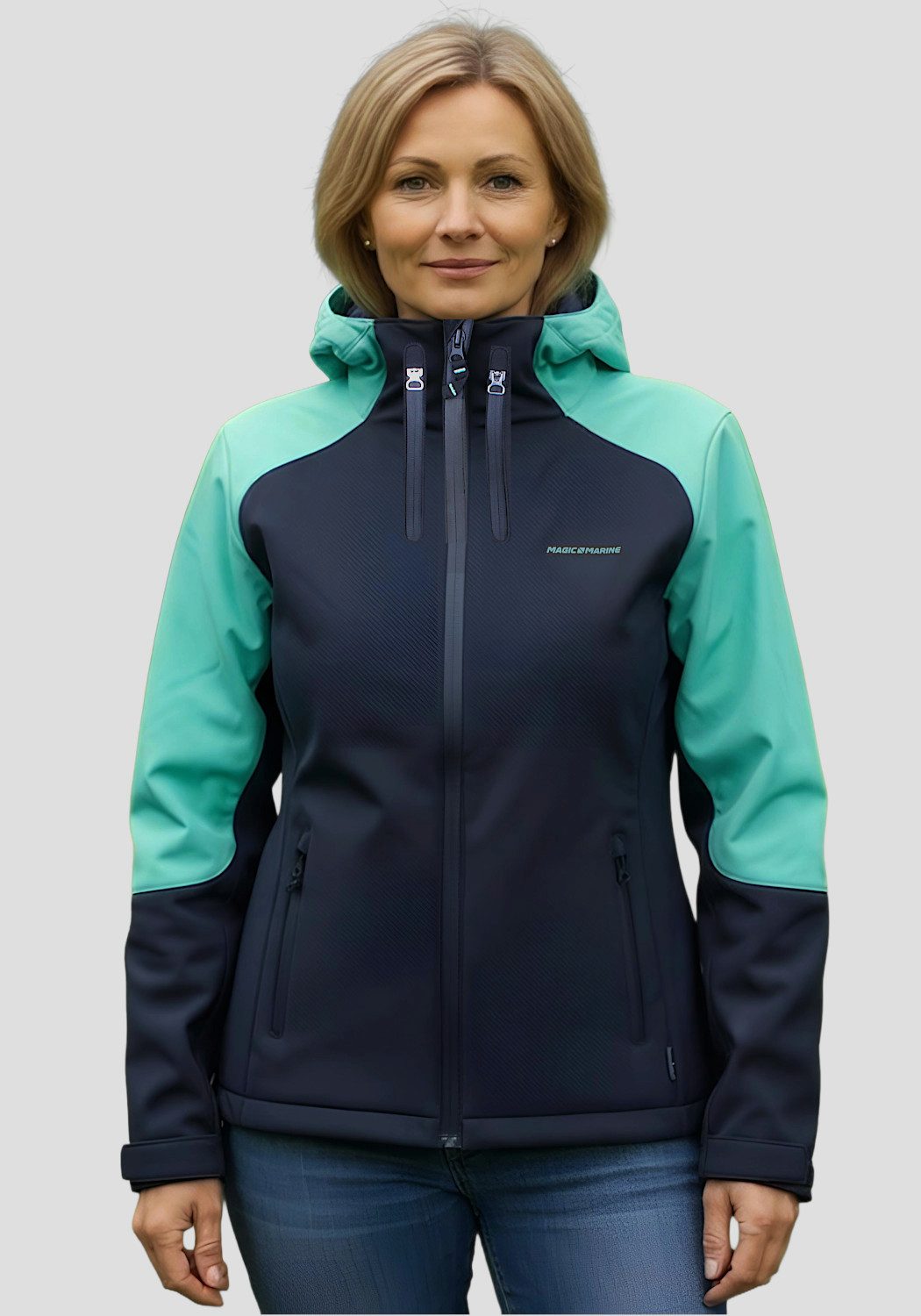 Magic Marine Softshelljacke Damen Outdoorjacke Softshell Allwetterjacke Reefer Kapuze M wasserdicht, strapazierfähig, winddicht, …
