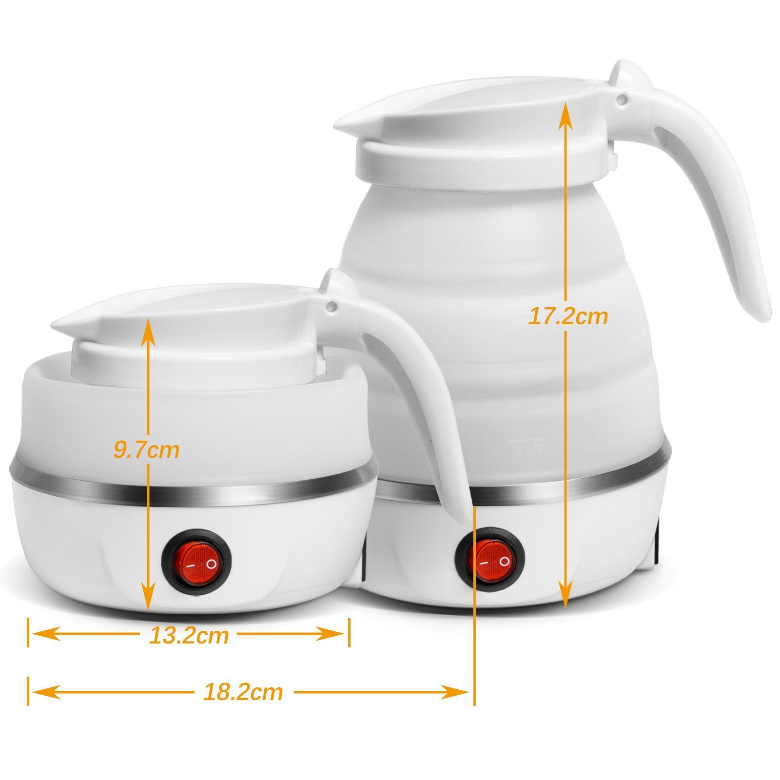 OZAVO Reise-Wasserkocher 0.6L 600W Mini Faltbarer Wasserkocher GLSH3141., 0.6 l, 600 W, Weißer kleiner Wasserkocher aus Silikon