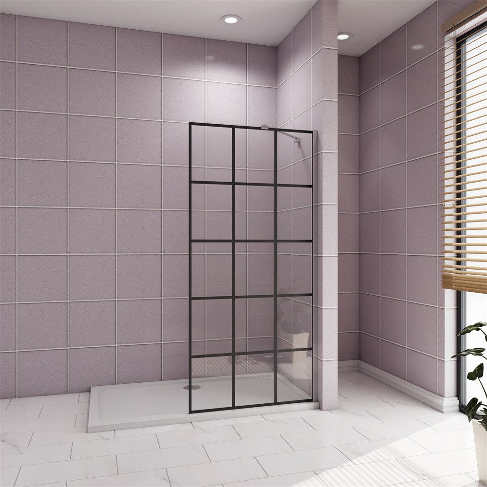 AICA Duschwand Walk in Dusche EasyClean ESG mit Gitter Glaswand Duschwand, Einscheibensicherheitsglas, (8mm Nano ESG mit Gitter), NanoGlas