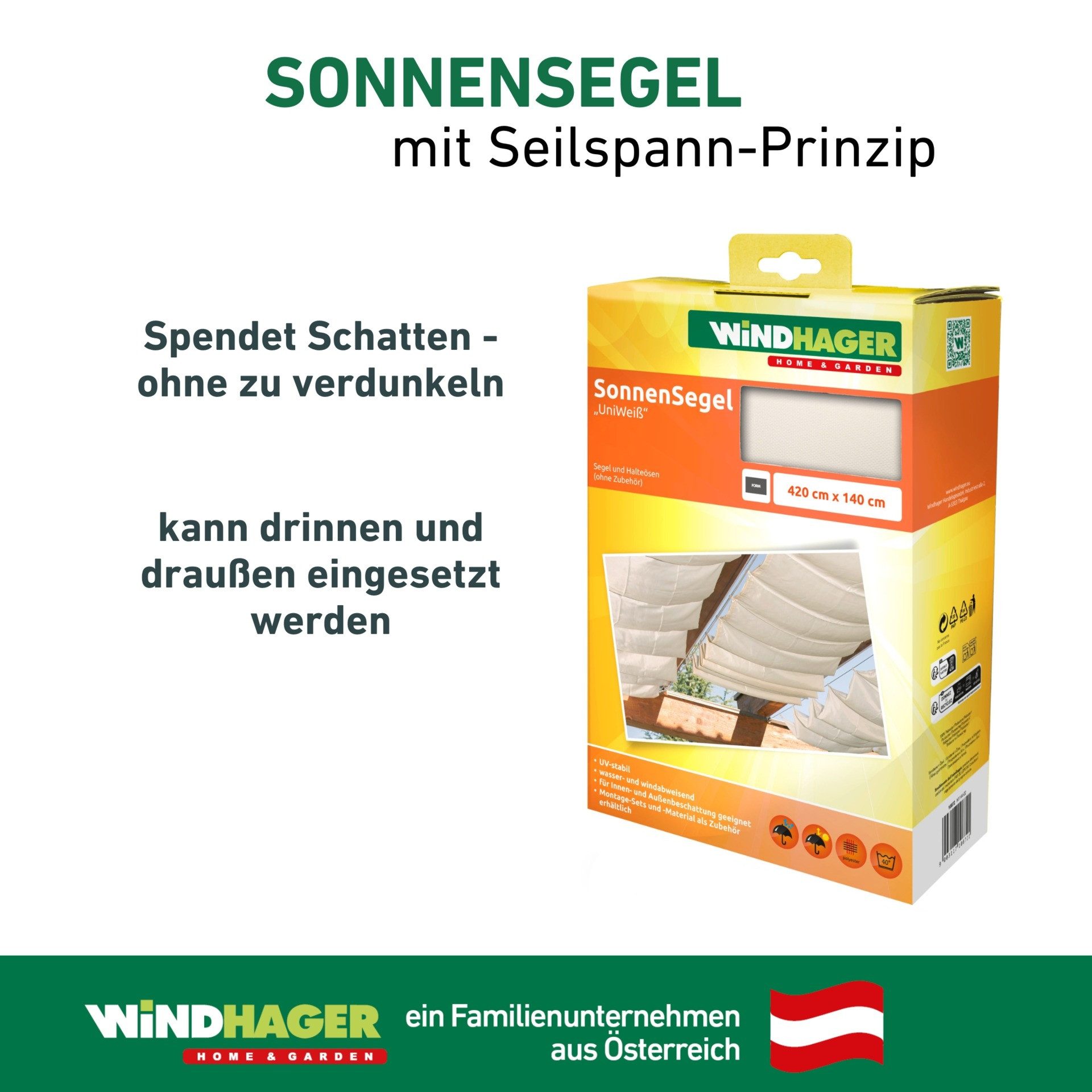 Windhager Sonnensegel, für Seilspannmarkise, inklusive Laufhaken, 4,2x1,4 m