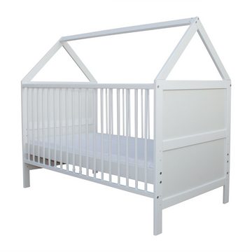 Micoland Kinderbett Babybett Kinderbett Juniorbett Bett Haus 140x70 cm mit Matratze weiß, mit Matratze