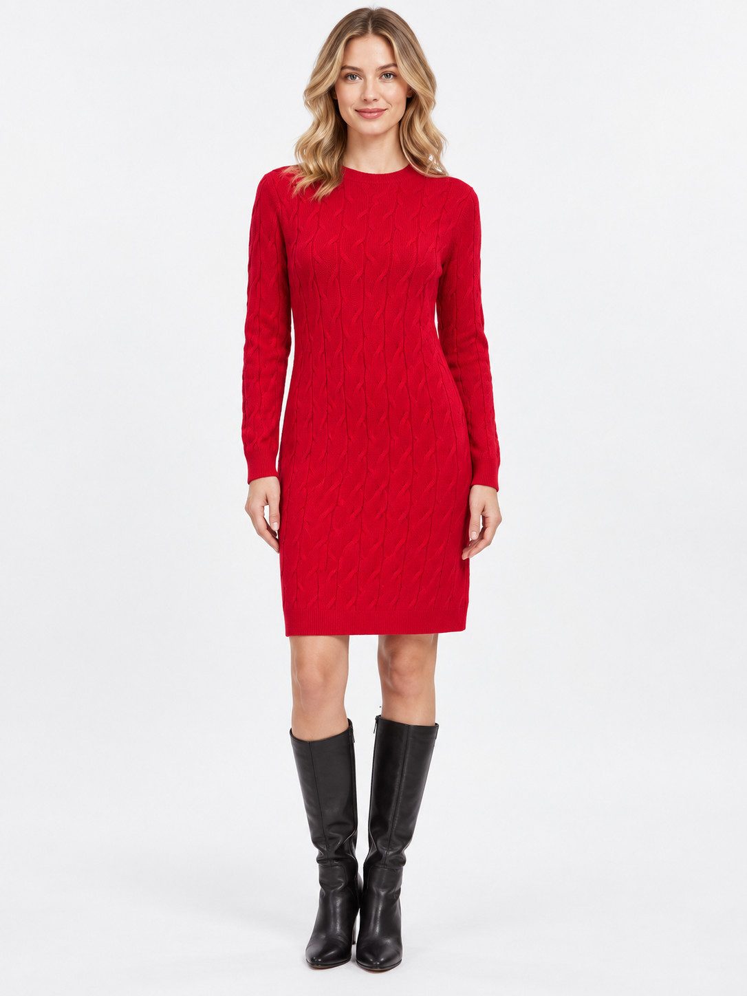 Passioni Strickkleid Knielang mit Zopfmuster